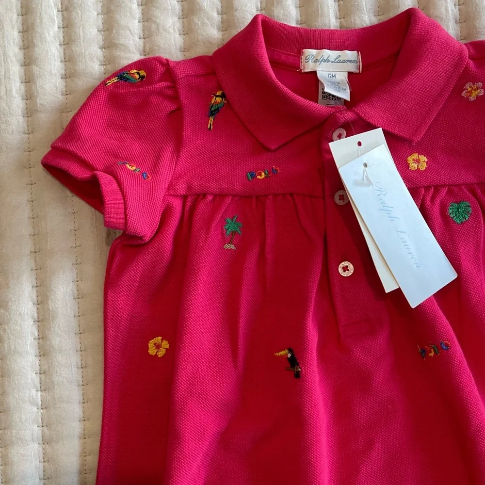 Ralph Lauren Baby Girls Pink Polo Romper